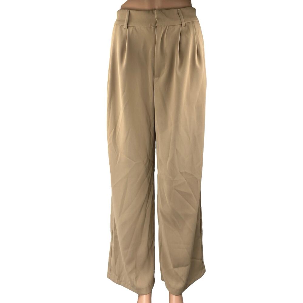 NEW Sarin Mathews Brown Tan Pleated High Waist Wide Leg Trousers Dress Pants S